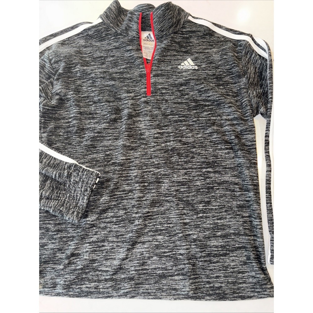 Adidas Youth Medium 10/12 Black Gray Microfleece 1/4 Zip Pullover Sweatshirt Boy